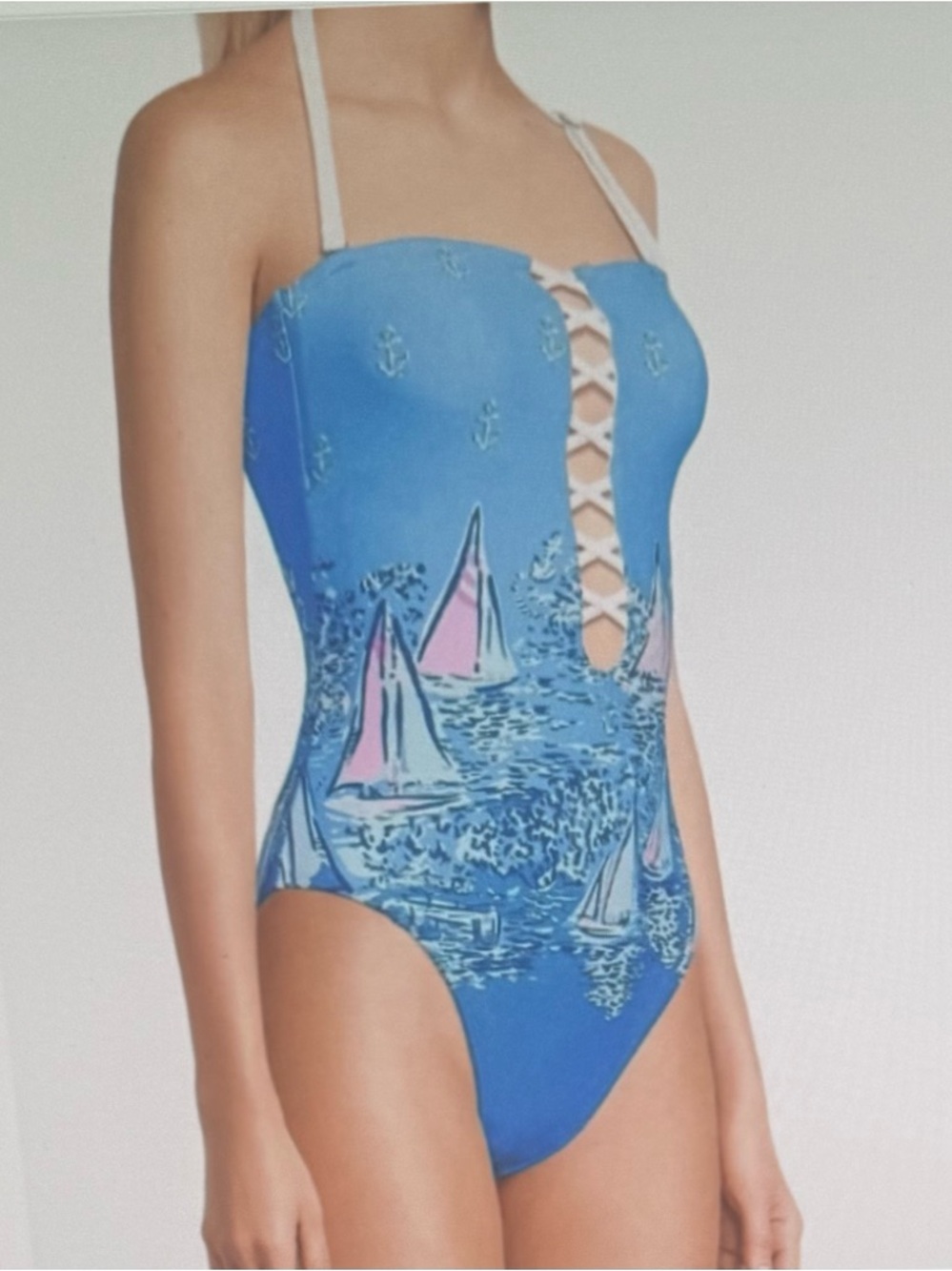 Lilly Pulitzer Blue Sailboat a little nauti Lace-Up One-Piece, NWT sz 6